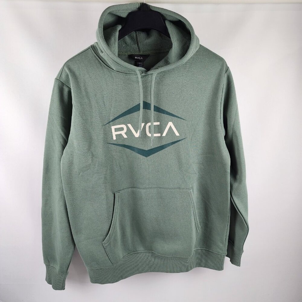 RVCA Hoodie Mens Medium Green Fleece Sweatshirt Logo NWT